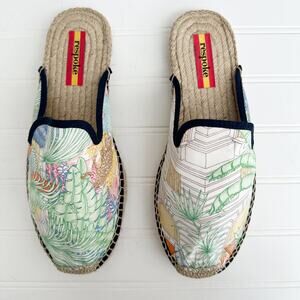 Respoke Hermes Silk Scarf Mule Espadrilles Tropical Print Designer Repurposed 38
